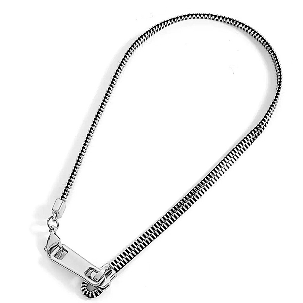 Metal Gold Silver Zipper Necklace Industrial Edgy Statement Choker Tarnish Free - Picture 11 of 11